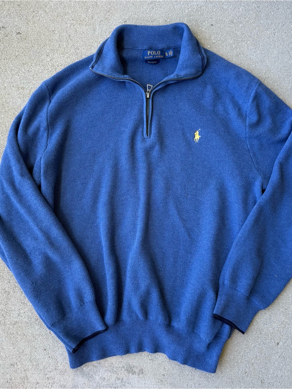 Ralph Lauren Men’s Navy Blue Half-Zip Sweater with Yellow Pony